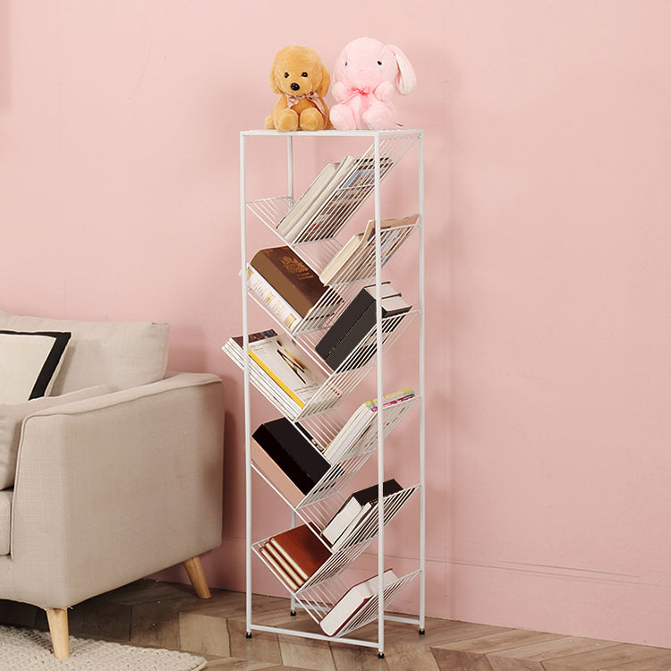 Contemporary Metal Bookcase White Open Bookshelf for Living Room