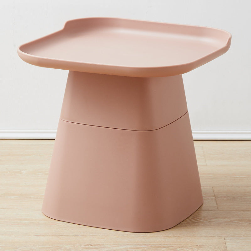 Plastics Modern Nightstand Non-Storage Round Accent Table Nightstand in Grey/Pink/Yellow