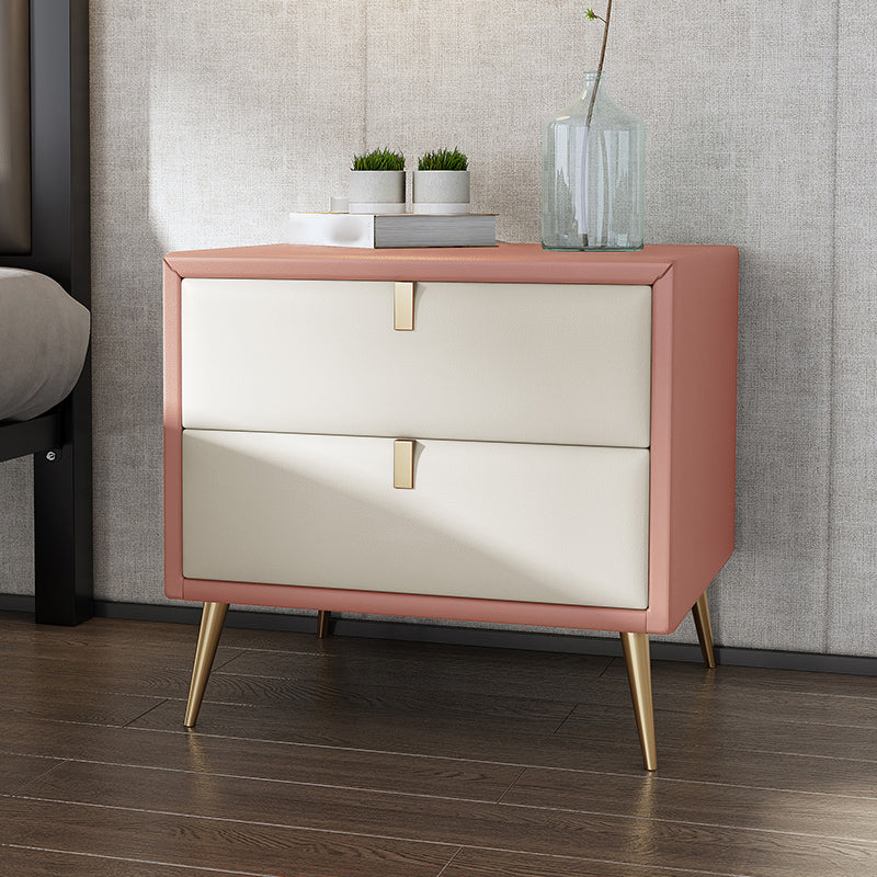 19'' Tall Glam Bedside Cabinet 2-Drawer Solid Wood Faux Leather Legs Included Nightstand Pink-White Clearhalo 'Bedroom Furniture' 'furn' 'furn_night_stand' 'Furniture' 'night_stand' 'Nightstands' 5126518