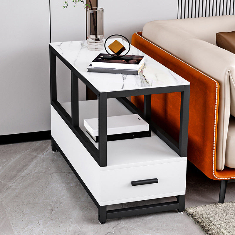 Steen 21,65-inch rechthoekige zijtafel 1-plank 1-ladel Withe/grijze eindtafel