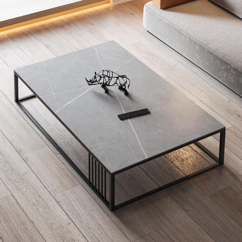 Modern Slate/steel Rectangle Coffee Table 1 Single Cocktail Table for Living Room 55"L x 31.5"W x 18"H Gray Clearhalo 'Coffee & Accent Tables' 'Coffee Tables' 'coffee_tables' 'furn' 'furn_coffee_tables' 'Furniture' 'Living Room Furniture' 5127560