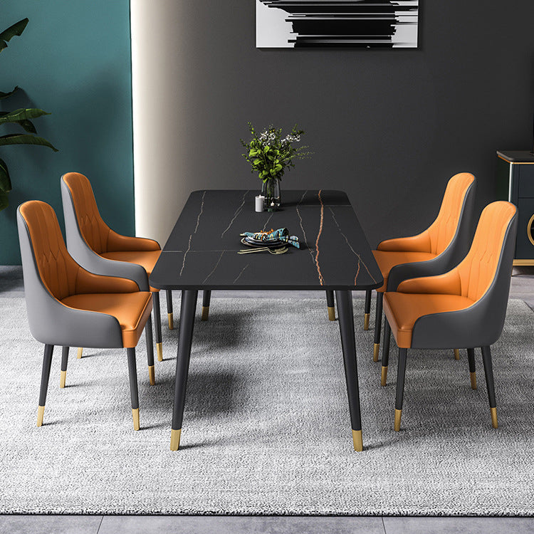 長方形のダイニングテーブル白と黒い石のモダンなダイニングテーブル