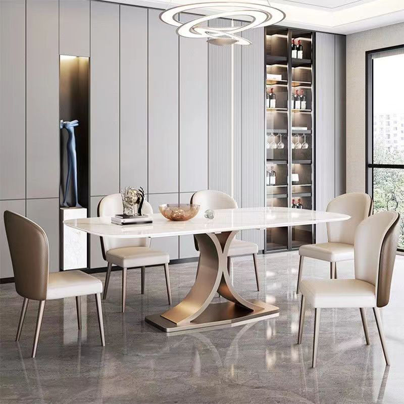 Juego de mesa de comedor rectangular moderno 1/2/5/6 Piezas Juego de comedor con tapa de piedra sinterizada blanca