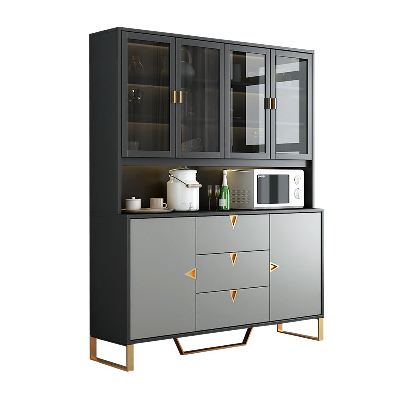 Black and Grey Dining Server Manufactured Wood Cabinets Server for Living Room 63"L x 16"W x 77"H Silver Gray Clearhalo 'buffet_sideboard' 'Buffets & Sideboards' 'furn' 'furn_buffet_sideboard' 'Furniture' 'Kitchen & Dining Furniture' 5146620
