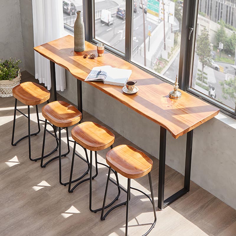 Pine Wood Top Bar Table Industrial Style Bar Table with Iron Sled Base