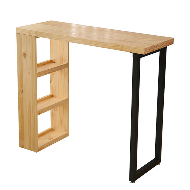 Rectangle Pine Wood Counter Table Contemporary Bar Table with Storage Rack