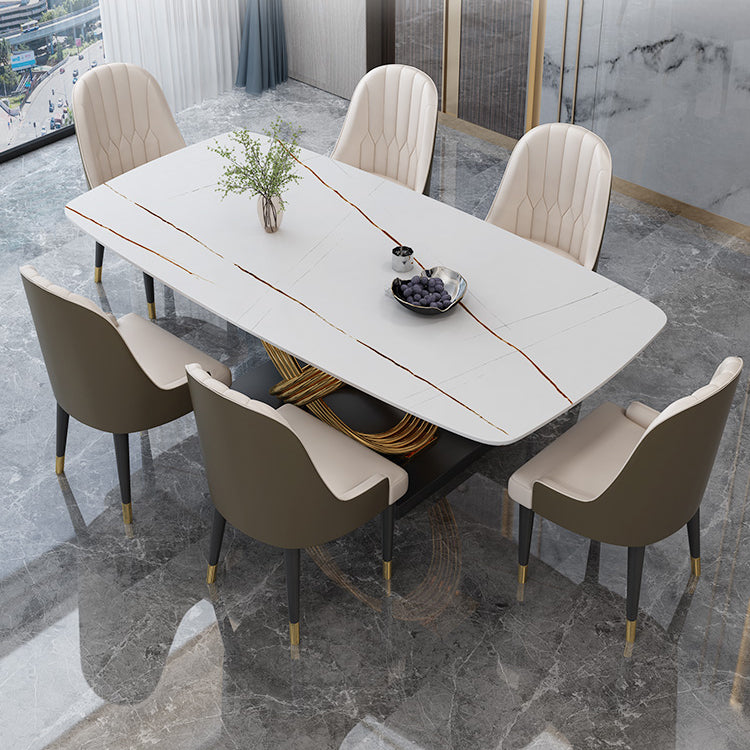 Glam Rectangle Dining Table Set 1/4/5/6/7 Pieces Dinette Set with White Stone Top 7 Pieces: White Table, 6 Chairs Clearhalo 'Dining Room Sets' 'Dining Tables & Seating' 'dining_room_set' 'furn' 'furn_dining_room_set' 'Furniture' 'Kitchen & Dining Furniture' 5148087