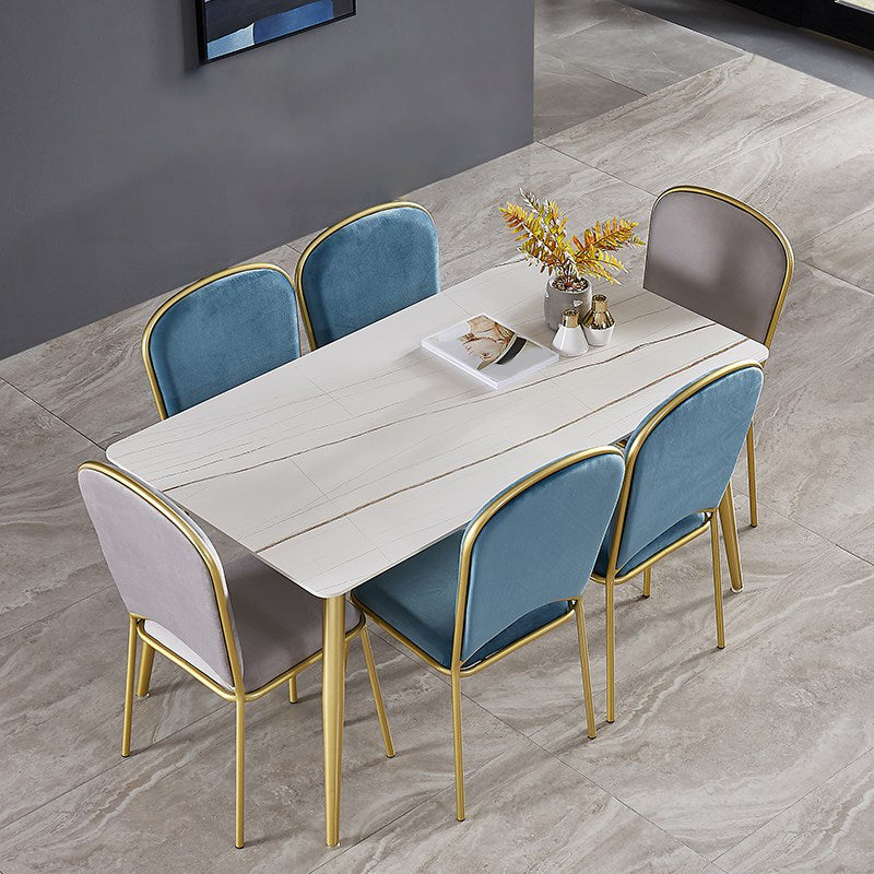 Set da tavolo da pranzo rettangolare glam 1/4/5/7 pezzi dinette set con top in pietra sinterizzata bianca
