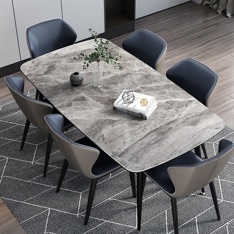 Mesa de comedor industrial rectangular mesa gris fija con piedra sinterizada