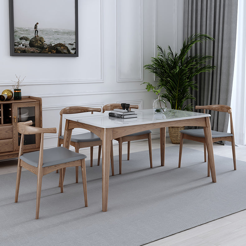 Midcentury Style Dining Room Collection Marble 4 Legs Dining Site Table 59.1"L x 35.4"W x 29.5"H Without Chairs Clearhalo 'Dining Tables & Seating' 'Dining Tables' 'dining_table' 'furn' 'furn_dining_table' 'Furniture' 'Kitchen & Dining Furniture' 5148315