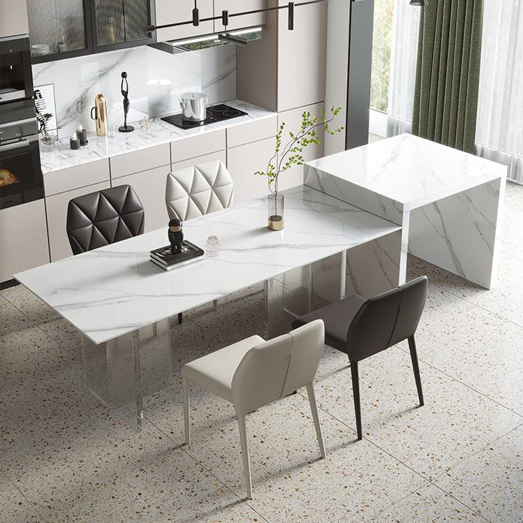 Modern Style Dining Table Sintered Stone Rectangle Table with Acrylic Base