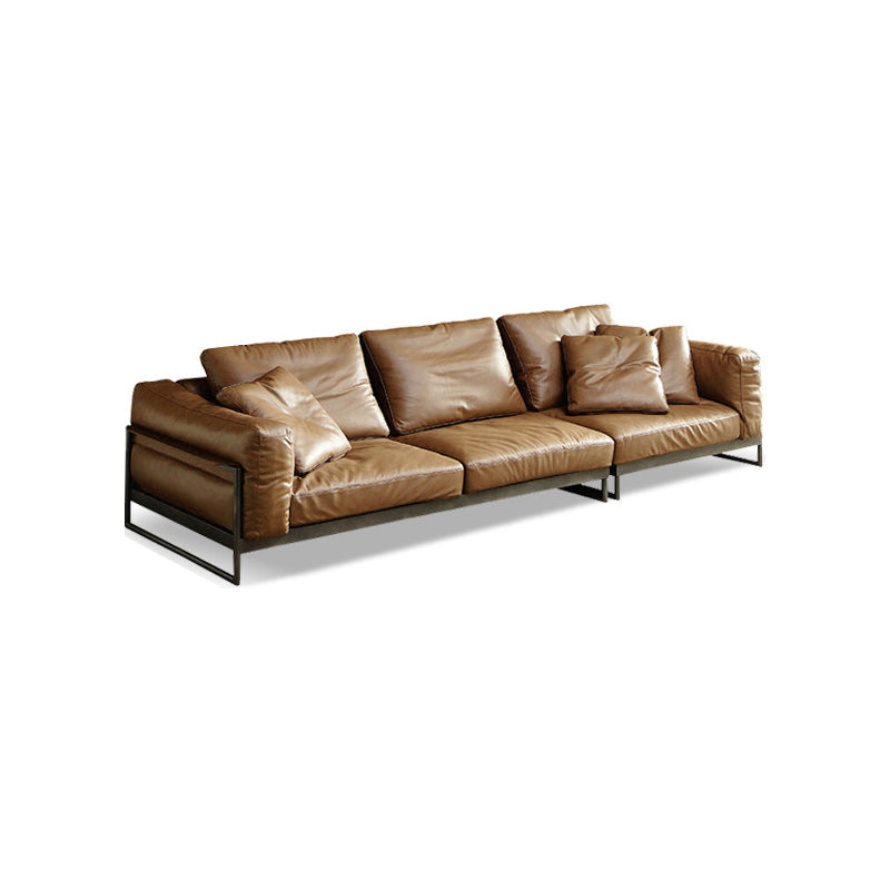 Square Arm Sofa Modern Sofa 38.58" D x 34.64" H Sofa with Pillow Faux Leather Clearhalo 'furn' 'furn_sofas' 'Furniture' 'Living Room Furniture' 'Sofa' 'sofas' 5149379
