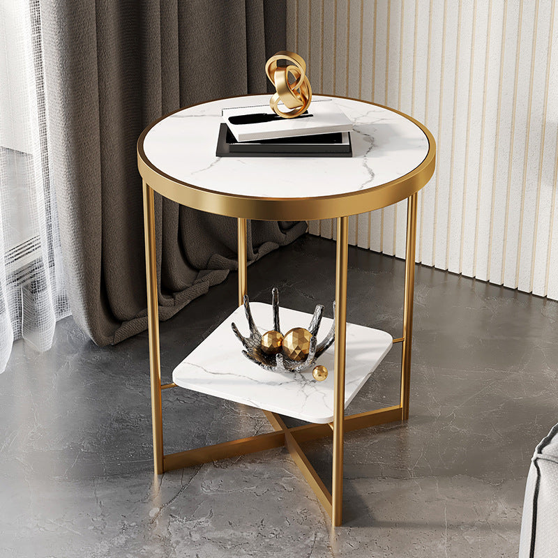 Dia 15,7 "/19.7" Scaffale laterale rotondo in pietra/vetro incluso tavolo da gambe trasversali