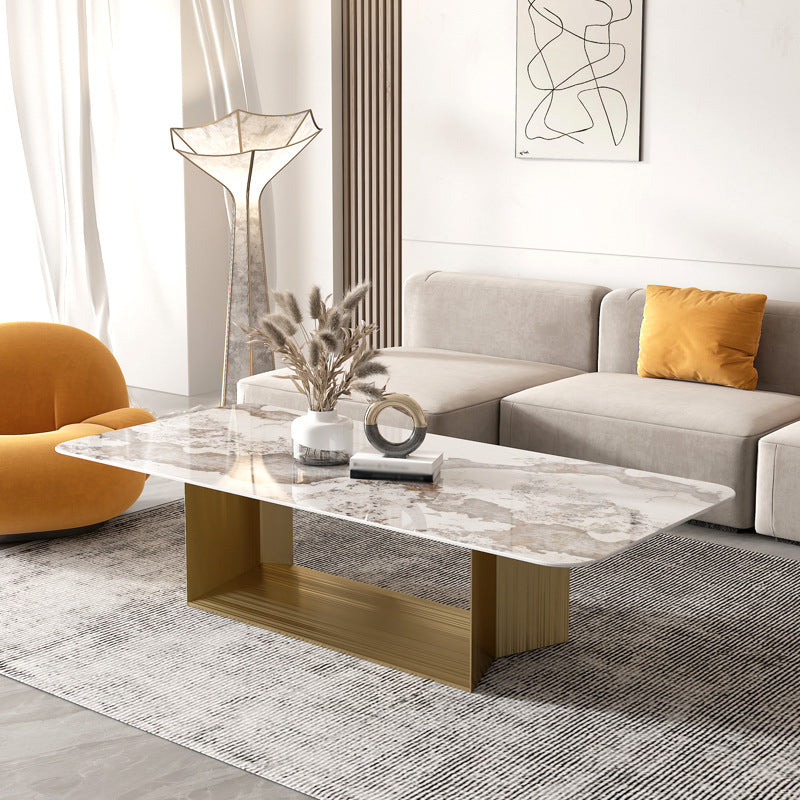 16.5"H Modern Sled Metal Base White Slate Square Top Coffee Table