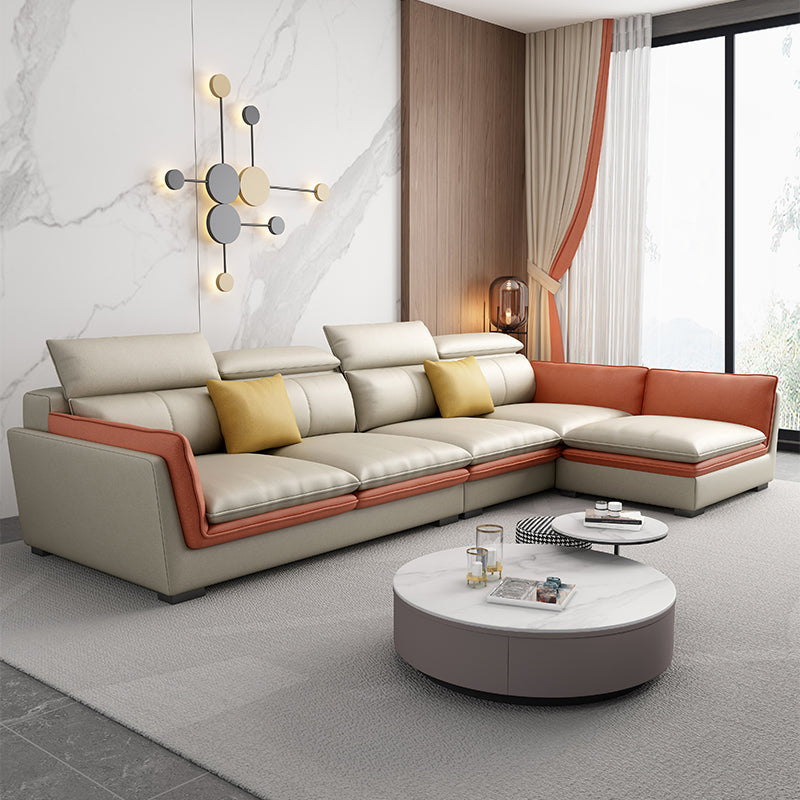 Faux Leather Sectional with Flared Arm for Four People 133.86" Wide