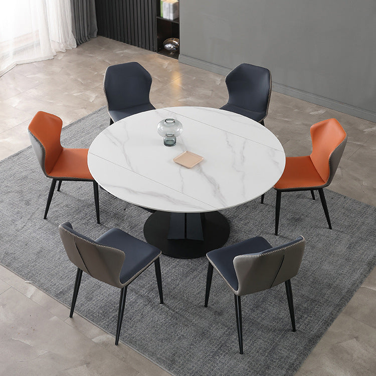 Modern Sintered Stone Dining Round Table Set 1/4/5/7 Pieces Dining Set 7 Pieces: Table, 4 Blue+2 Orange Chairs Clearhalo 'Dining Room Sets' 'Dining Tables & Seating' 'dining_room_set' 'furn' 'furn_dining_room_set' 'Furniture' 'Kitchen & Dining Furniture' 5154934