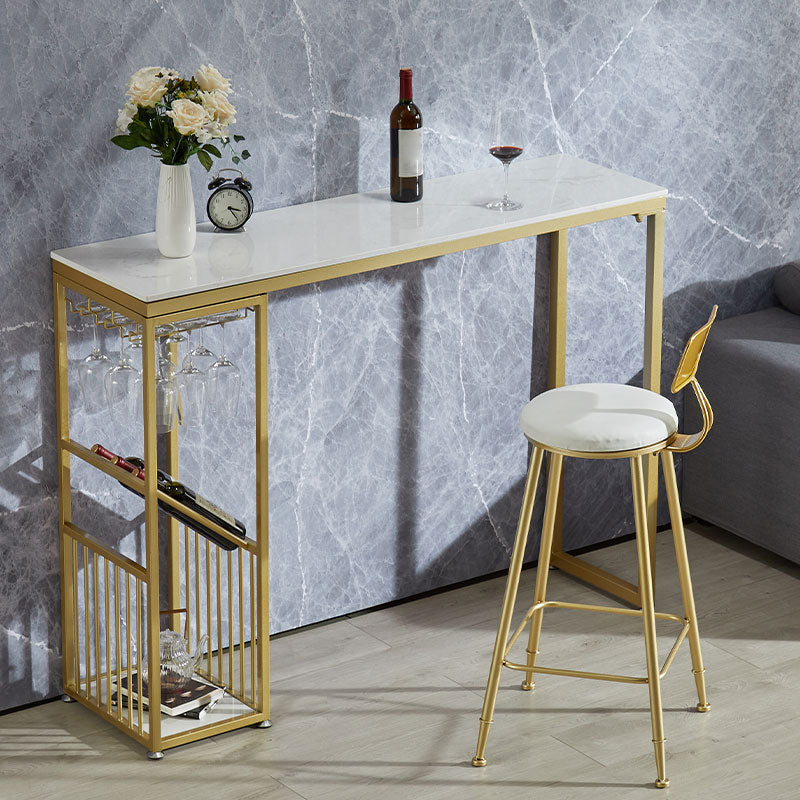 1/2 pièces Glam Glam Iron Bar Table Set rectangle White Faux Marble Top Bistro Set avec étagère