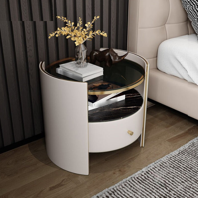 1ドロワーグラストップナイトスタンド、19.69 "高さ1シェルフレザーナイトスタンド