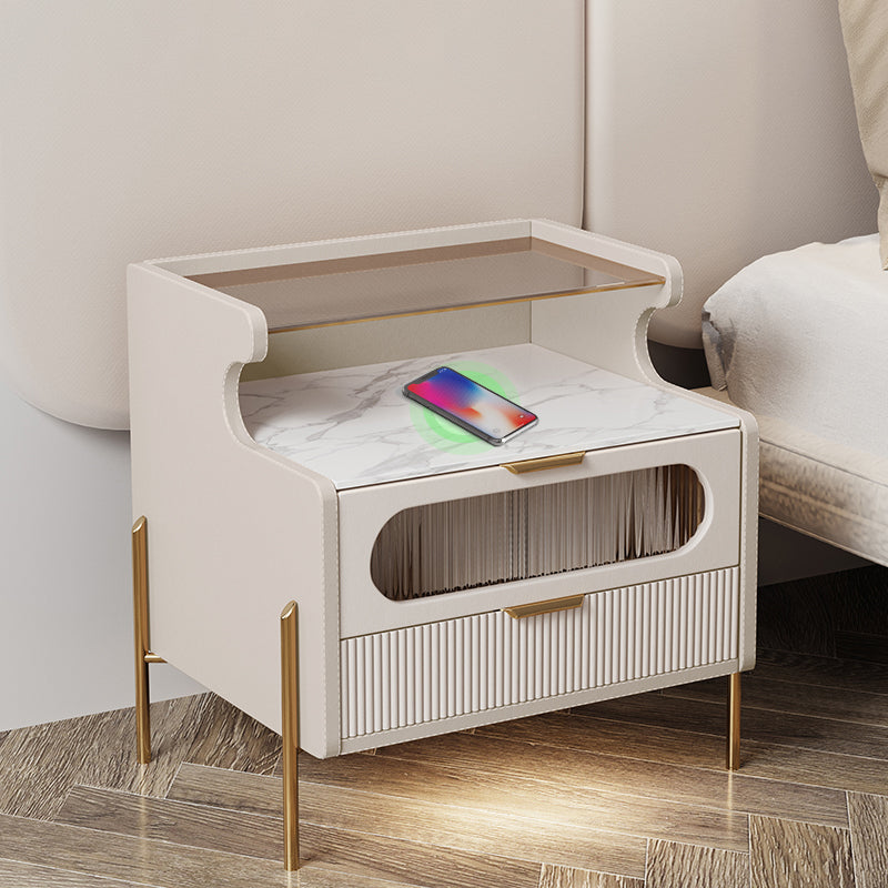 Contemporary Faux Leather Nightstand 21.65" Tall 2 - Drawer Nightstand