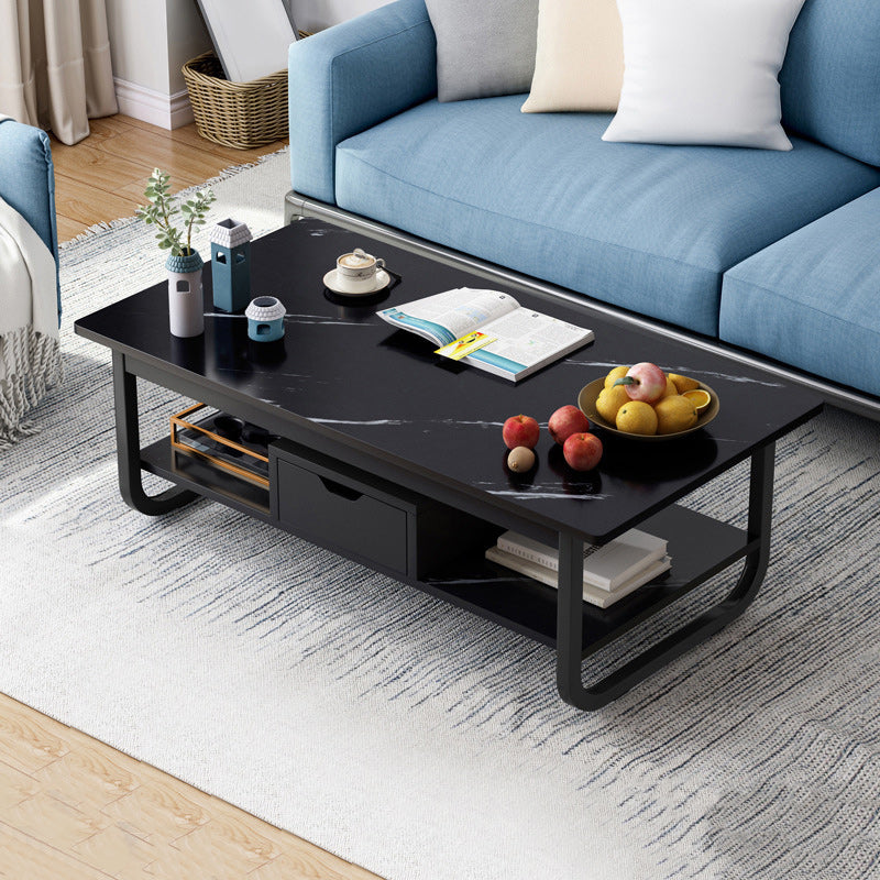 Holz moderner Doppel -Sockel -Couchtisch Rechtecktisch, 39,4 "/47.2"