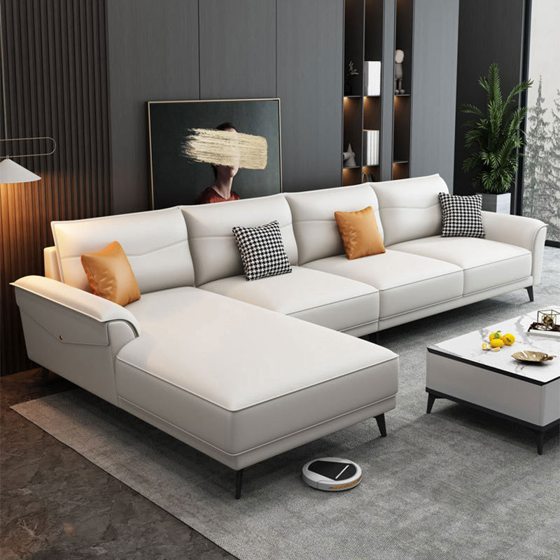 4-seat Flared Arm Sofa & Chaise Mid Century Modern Faux Leather Sofa