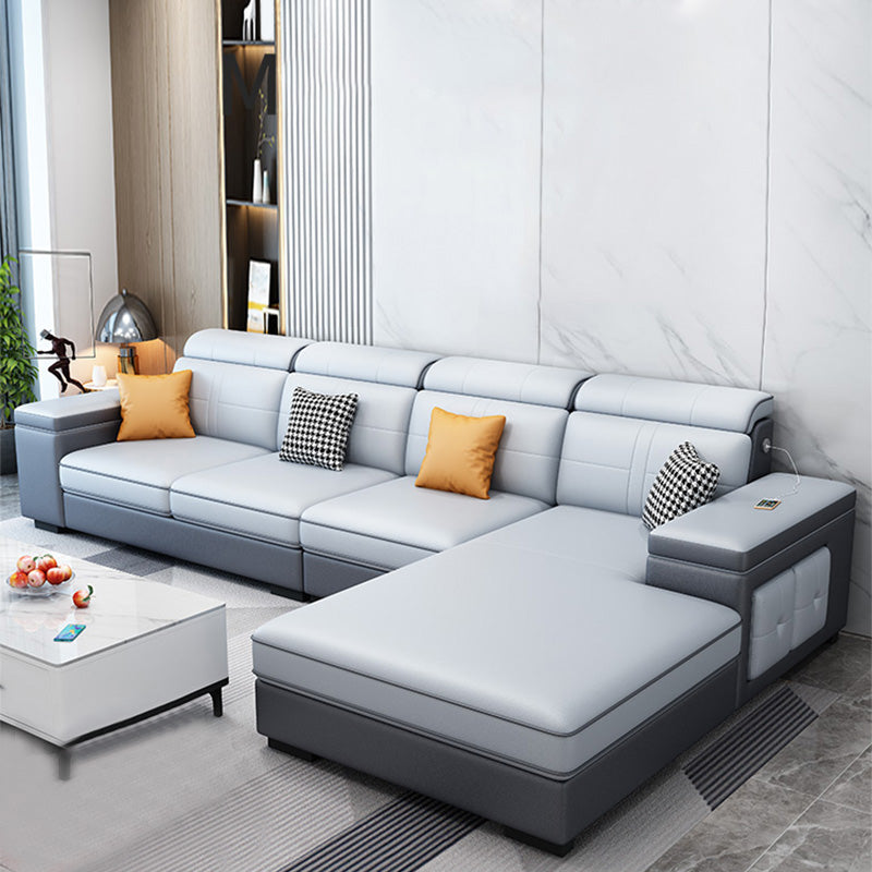 4-seat Mid Century Modern Sofa & Chaise Sewn Pillow Back Sofa 134"L x 71"W x 35"H Right Clearhalo 'furn' 'furn_sectionals' 'Furniture' 'Living Room Furniture' 'Sectionals' 5163088