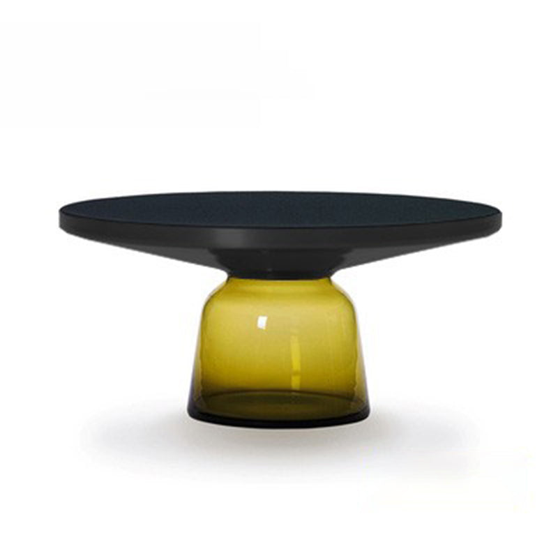 Modern Style Cocktail Table Black Table with Glass Base Round Coffee Table 29.5"L x 29.5"W x 15"H Yellow Black Clearhalo 'Coffee & Accent Tables' 'End & Side Tables' 'end_side_tables' 'furn' 'furn_end_side_tables' 'Furniture' 'Living Room Furniture' 5163567