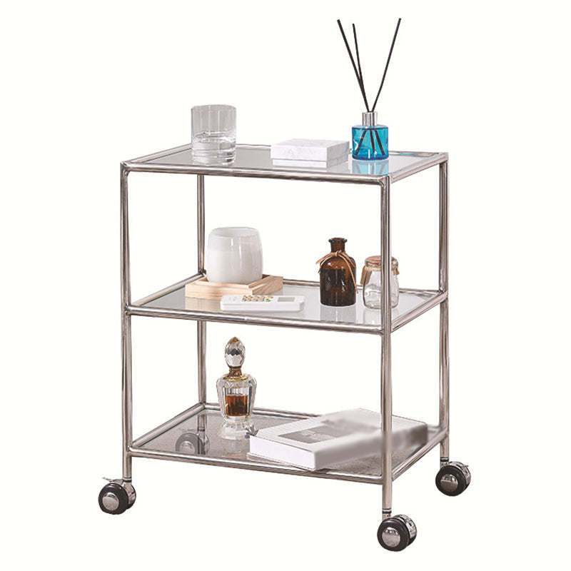 Rectangular Glass Shelf Included Side Table with Casters - 22"/23.6"/25.6" H 25.5"L x 16"W x 23.5"H Silver Clear Clearhalo 'Coffee & Accent Tables' 'End & Side Tables' 'end_side_tables' 'furn' 'furn_end_side_tables' 'Furniture' 'Living Room Furniture' 5163690