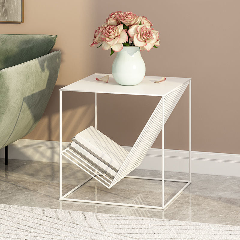 19.6" Tall Square Side Table Frame Ironcraft End Table with Magazine Holder White Clearhalo 'Coffee & Accent Tables' 'End & Side Tables' 'end_side_tables' 'furn' 'furn_end_side_tables' 'Furniture' 'Living Room Furniture' 5163841