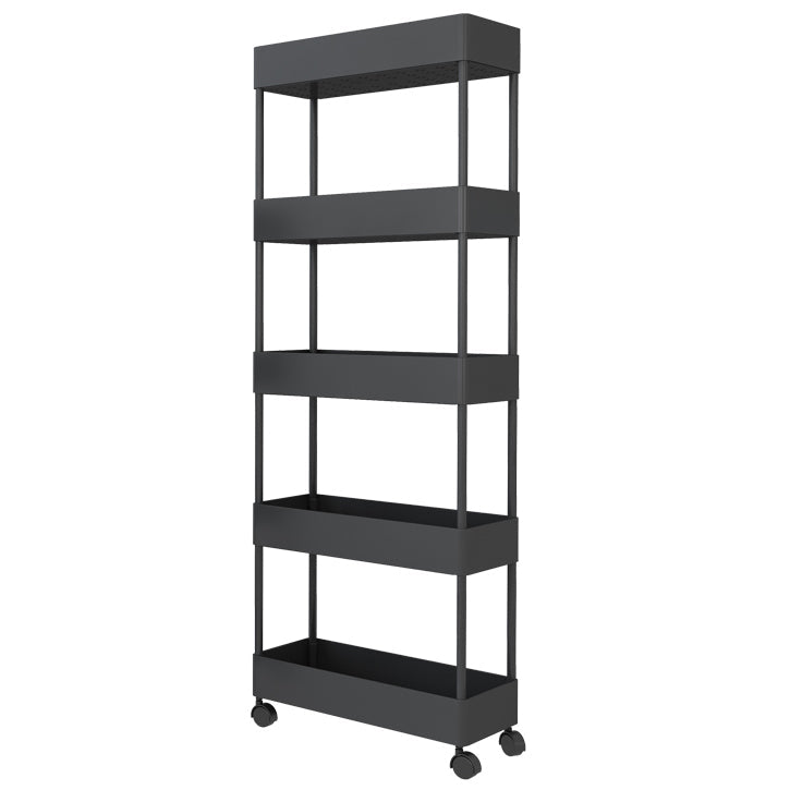 Modern Style Bookshelf Open Back Vertical Bookcase with Caster Wheels Black Clearhalo 'Bookcases' 'furn' 'furn_bookcases' 'Furniture' 'Office Furniture' 5164691