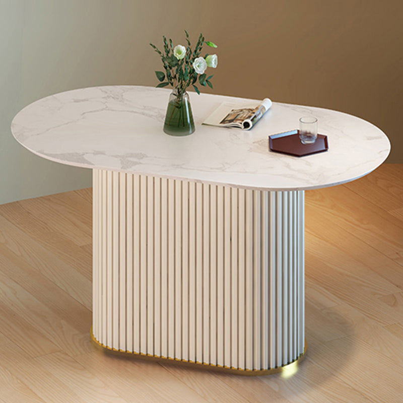 Oval Stone Top Dining Table Simple White Base Dining Table for Living Room