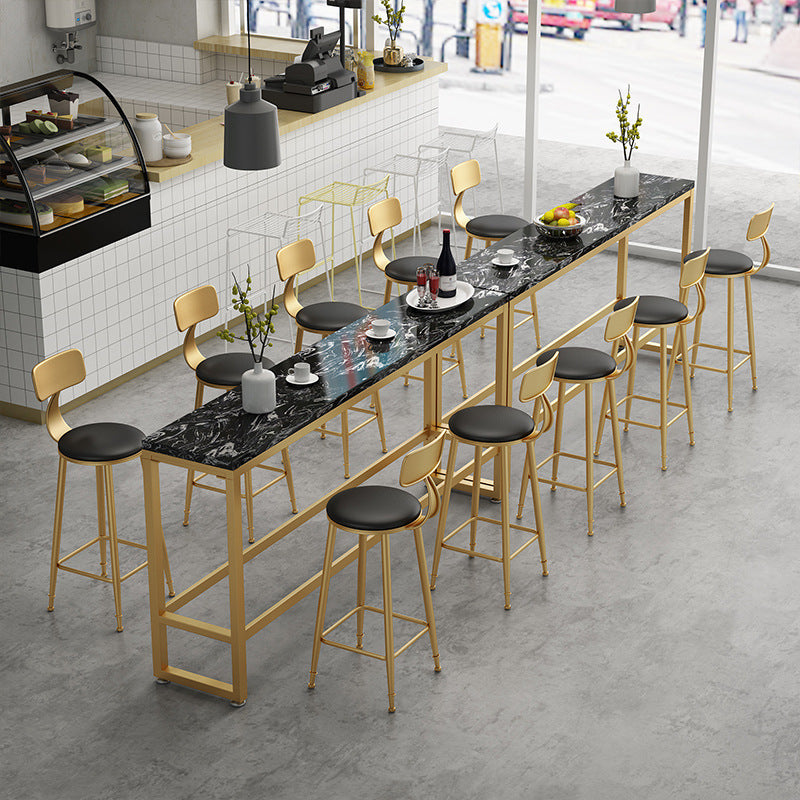 Rectangle Bar Dining Table Contemporary Bar Table with Trestle Base in Gold