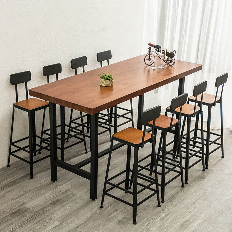 Industrial Rectangle Bar Table Pine Wood Bar Table with Trestle Base in Black