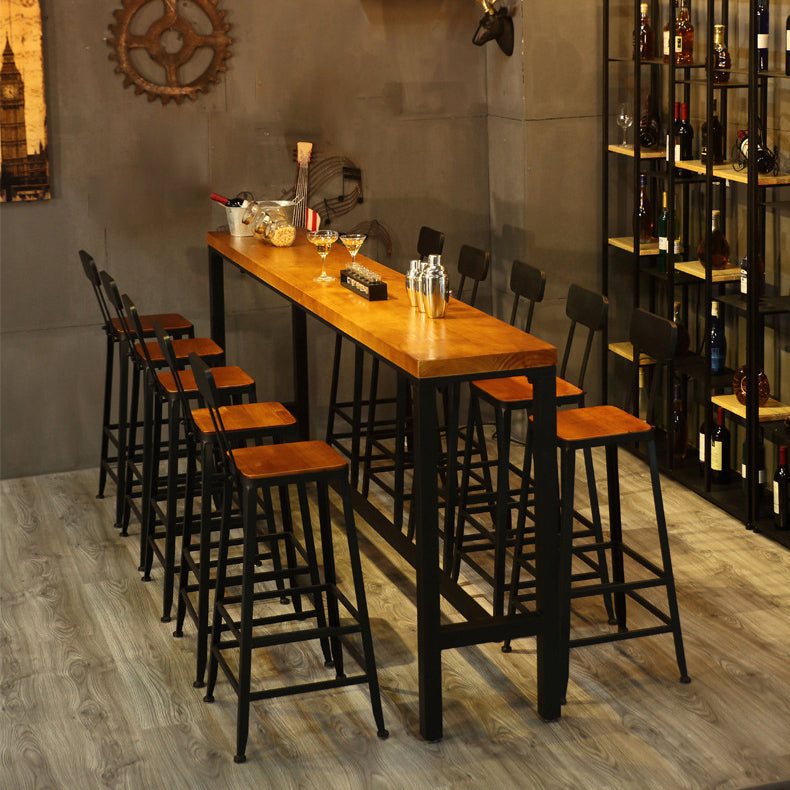 Solid Wood Bar Table Industrial Bar Dining Table with Black Trestle Base 102.4"L x 15.7"W x 41.3"H Without Chairs Clearhalo 'Bar Furniture' 'Bar Tables' 'bar_tables' 'furn' 'furn_bar_tables' 'Furniture' 'Kitchen & Dining Furniture' 5172908