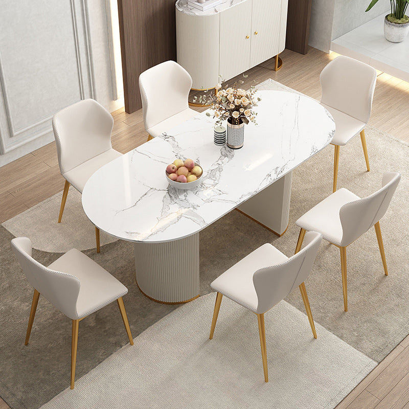 Designer Style Oval Dining Table Set 1/4/5/7 Pieces Sintered Stone Dining Set 7 Pieces: Table, 6 Chairs Clearhalo 'Dining Room Sets' 'Dining Tables & Seating' 'dining_room_set' 'furn' 'furn_dining_room_set' 'Furniture' 'Kitchen & Dining Furniture' 5173623