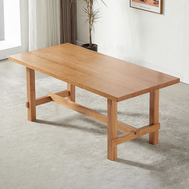 Contemporary Trestle Base Dining Table Rectangle Solid Wood Table