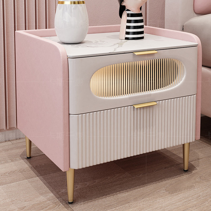 2ドロワーアクセントテーブルナイトスタンド18.5 "高さの石/ガラスナイトスタンド