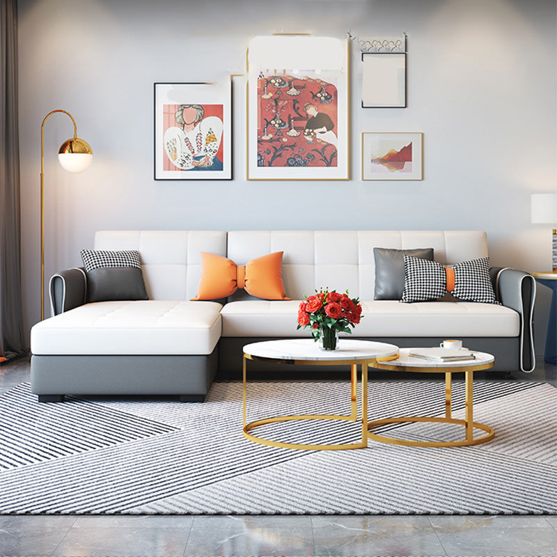 Mid Century Modern Tight Back Sofa Faux Leather Square Arm Sofa