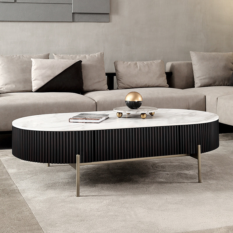 Modern Style Round White Black Metal Four-legged Coffee Table 52"L x 28"W x 18"H Clearhalo 'Coffee & Accent Tables' 'Coffee Tables' 'coffee_tables' 'furn' 'furn_coffee_tables' 'Furniture' 'Living Room Furniture' 5179331