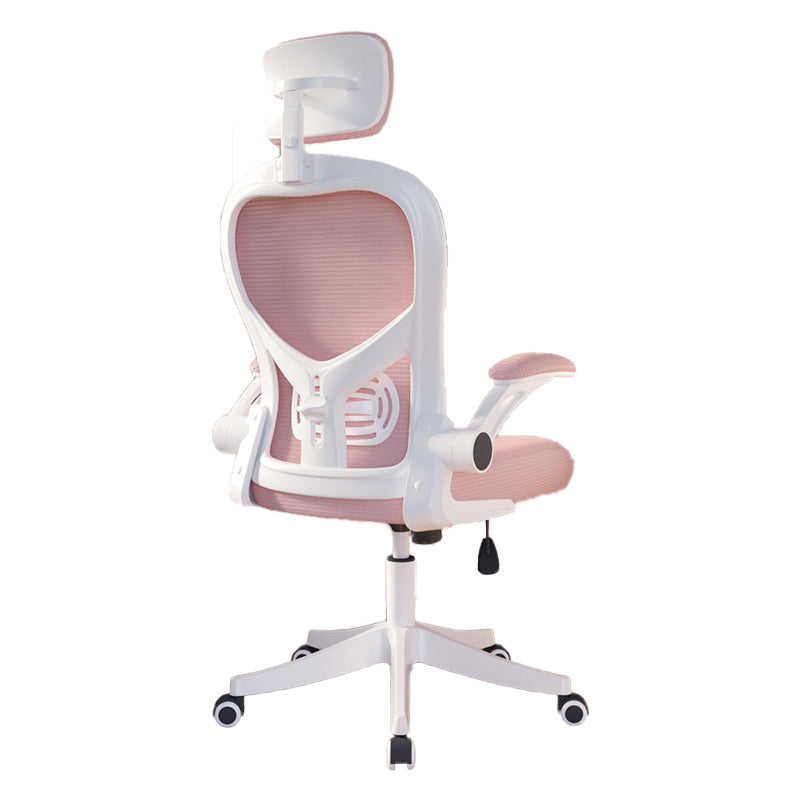 Modern Mesh Office Chair Ergonomic Padded Arms Chair with Wheels White-Pink With Headrest Clearhalo 'furn' 'furn_office_chair' 'Furniture' 'Office Chairs' 'Office Furniture' 'office_chair' 5179951