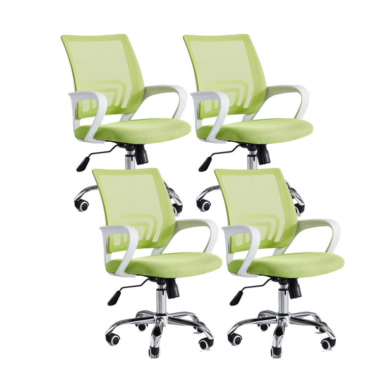 Ergonomic Mesh Desk Chair Contemporary Fixed Arms Chair with Wheels White-Green 4 Piece Set Clearhalo 'furn' 'furn_office_chair' 'Furniture' 'Office Chairs' 'Office Furniture' 'office_chair' 5180071