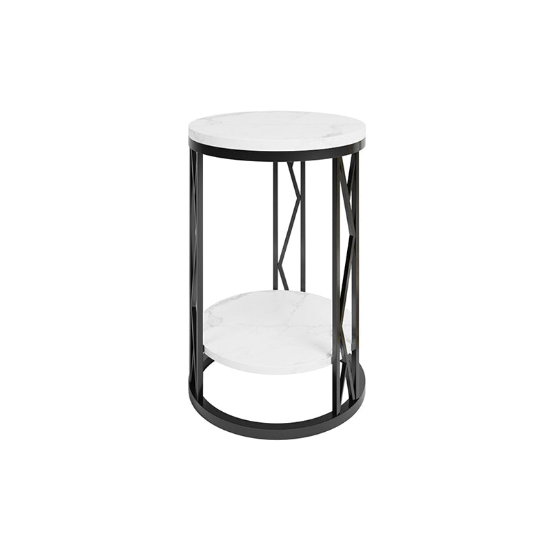12.65-inch Tall 1-Shelf Contemporary Nightstand Stone Top Nightstand in White/Black