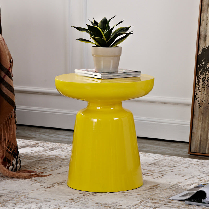 16.9" Tall Modern Mental Pedestal Side Table Solid Color Round Top End Table