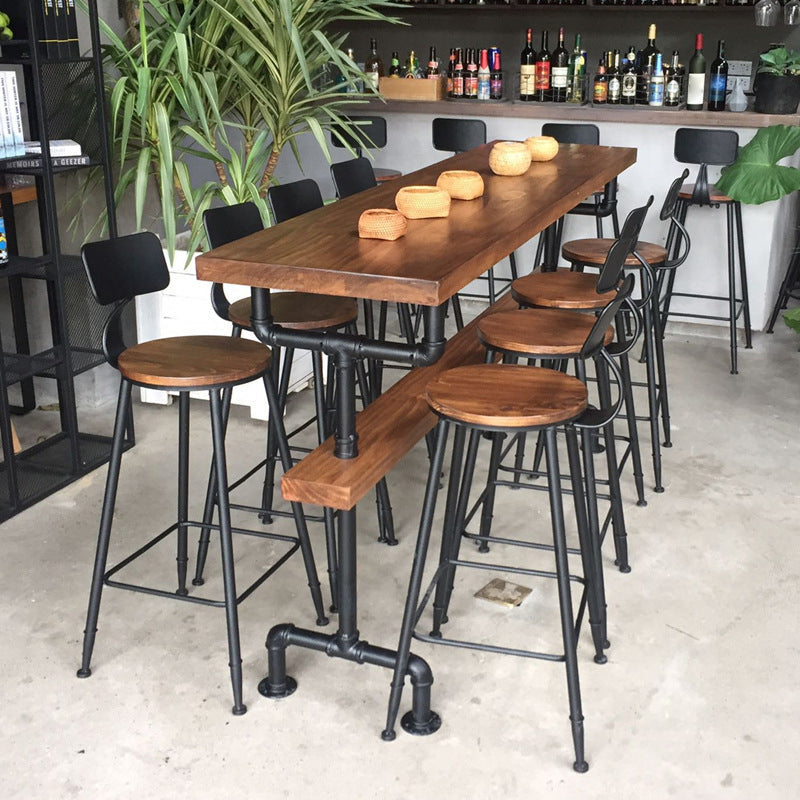 Solid Wood Bar Table Industrial Bar Dining Table with Black Base 78.7"L x 19.7"W x 41.3"H Without Chairs Clearhalo 'Bar Furniture' 'Bar Tables' 'bar_tables' 'furn' 'furn_bar_tables' 'Furniture' 'Kitchen & Dining Furniture' 5185134