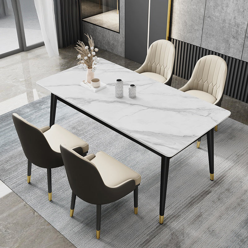 Glam -Stone Top Esstisch 4 Metallbeine Tisch Haus Rechteck Esstisch