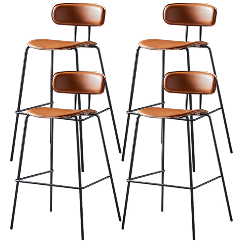 Nordic Style Leather Seat Backrest Bar Chair Front Desk High Chair Brown 4 Piece Set Clearhalo 'Bar Furniture' 'Bar Stools' 'bar_stools' 'furn' 'furn_bar_stools' 'Furniture' 'Kitchen & Dining Furniture' 5191384