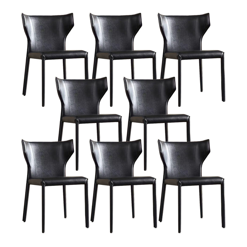 Contemporary Leather Dining Chair Wingback Side Chair for Restaurant Use Black 8 Piece Set Clearhalo 'Dining Chairs' 'Dining Tables & Seating' 'dining_chair' 'furn' 'furn_dining_chair' 'Furniture' 'Kitchen & Dining Furniture' 5192356