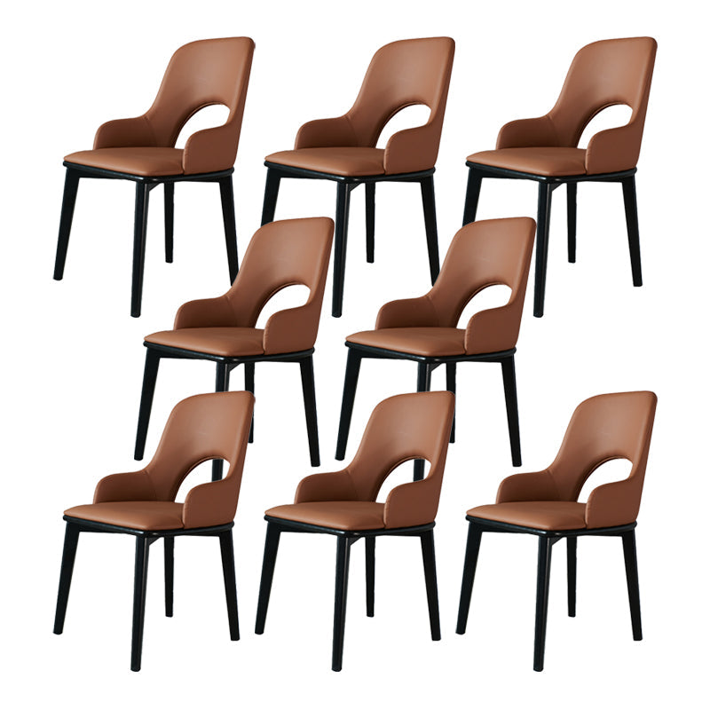 Contemporary PU Leather Dining Chairs Wood Arm Dining Chair for Home Use Orange 8 Piece Set Clearhalo 'Dining Chairs' 'Dining Tables & Seating' 'dining_chair' 'furn' 'furn_dining_chair' 'Furniture' 'Kitchen & Dining Furniture' 5192395