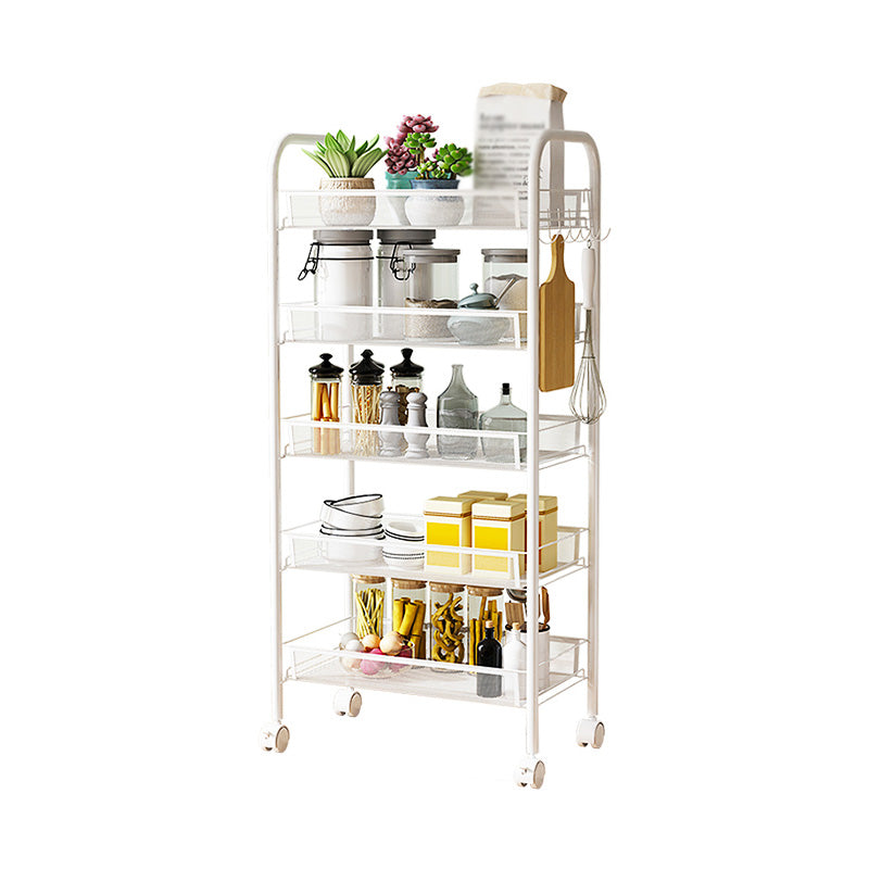Modern Steel Etagere Bookshelf 3/4/5-Shelf Vertical Open Bookcase with Caster Wheels 17.3"L x 10.2"W x 41.3"H White Clearhalo 'Bookcases' 'furn' 'furn_bookcases' 'Furniture' 'Office Furniture' 5203223