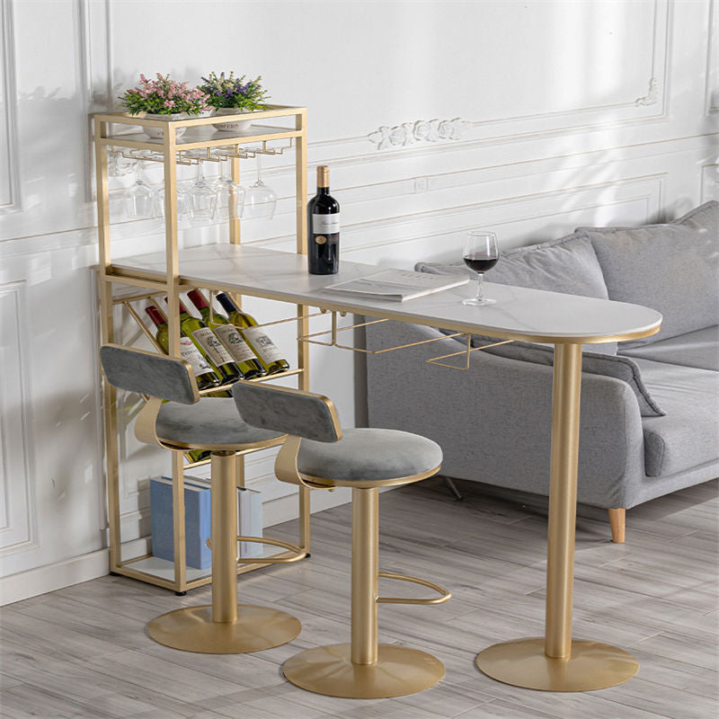 42-inch Height Bar Table Stone Glam Style Bistro Table with Storage Shelf 78.7"L x 15.7"W x 41.3"H Gold Without Chairs Clearhalo 'Bar Furniture' 'Bar Tables' 'bar_tables' 'furn' 'furn_bar_tables' 'Furniture' 'Kitchen & Dining Furniture' 5206985